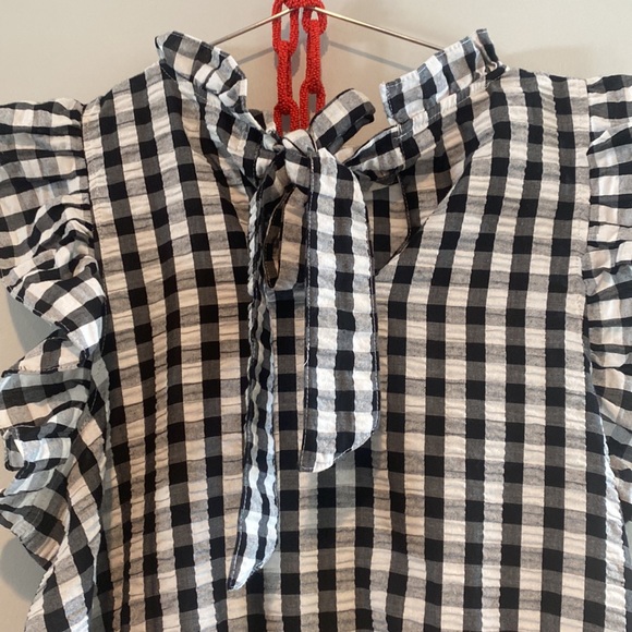 Mud Pie black and white gingham dress WITH red necklace - Picture 3 of 5